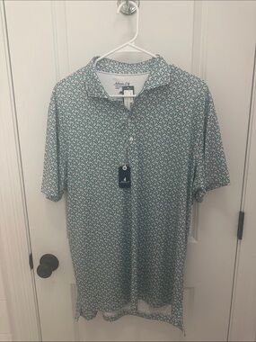 johnnie-O Short Sleeve Polo in Green and White Micro Print